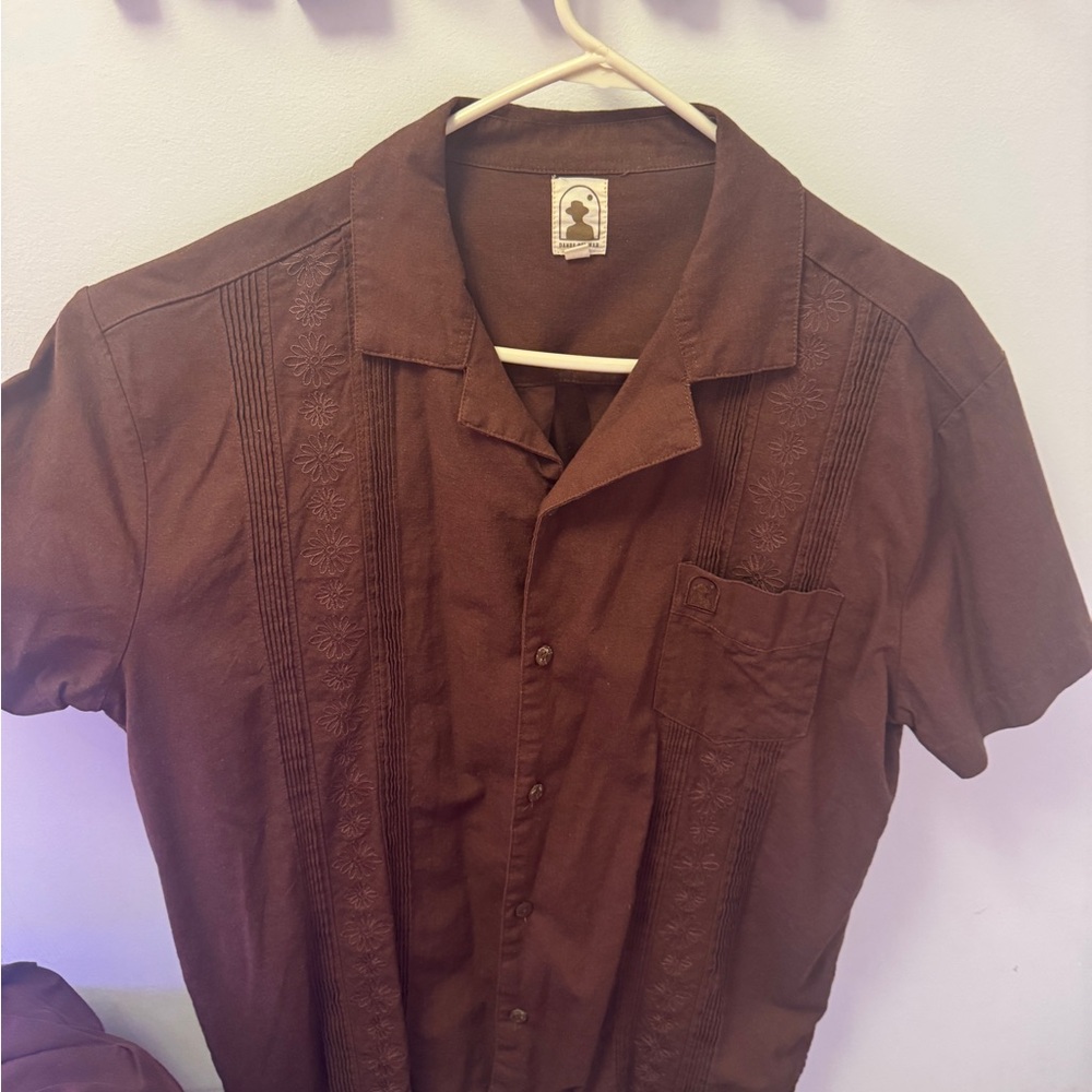 THE BRISA LINEN button up collared SHIRT & pants Carajillo color